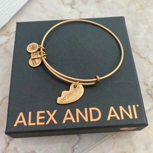 RARE Alex and Ani 2014 Friends Broken Heart Half Gold Bracelet Bangle